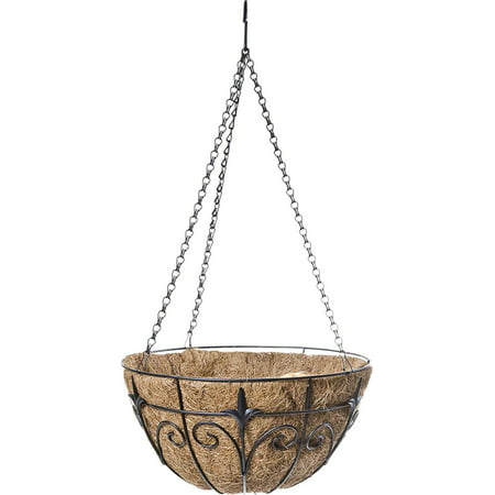 Classic Finial Hanging Basket, 14-Inch, Panacea Classic Finial Hanging Basket Black 14in Hanging basket with coco liner which keeps the soil.., By