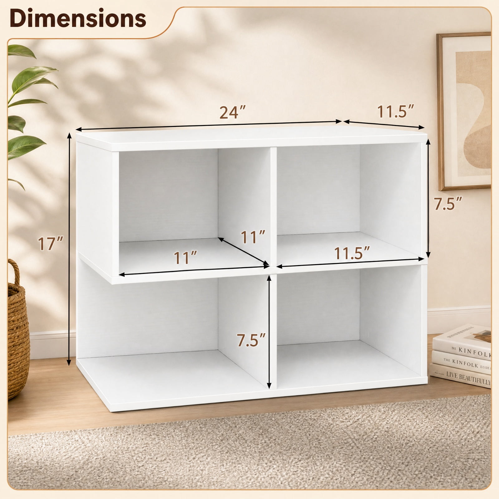 Furnibear 3 Tier S Shaped End Table with 4 Storage Cubes and Spacious Tabletop for Living Room Sofa Side and Bedroom, White