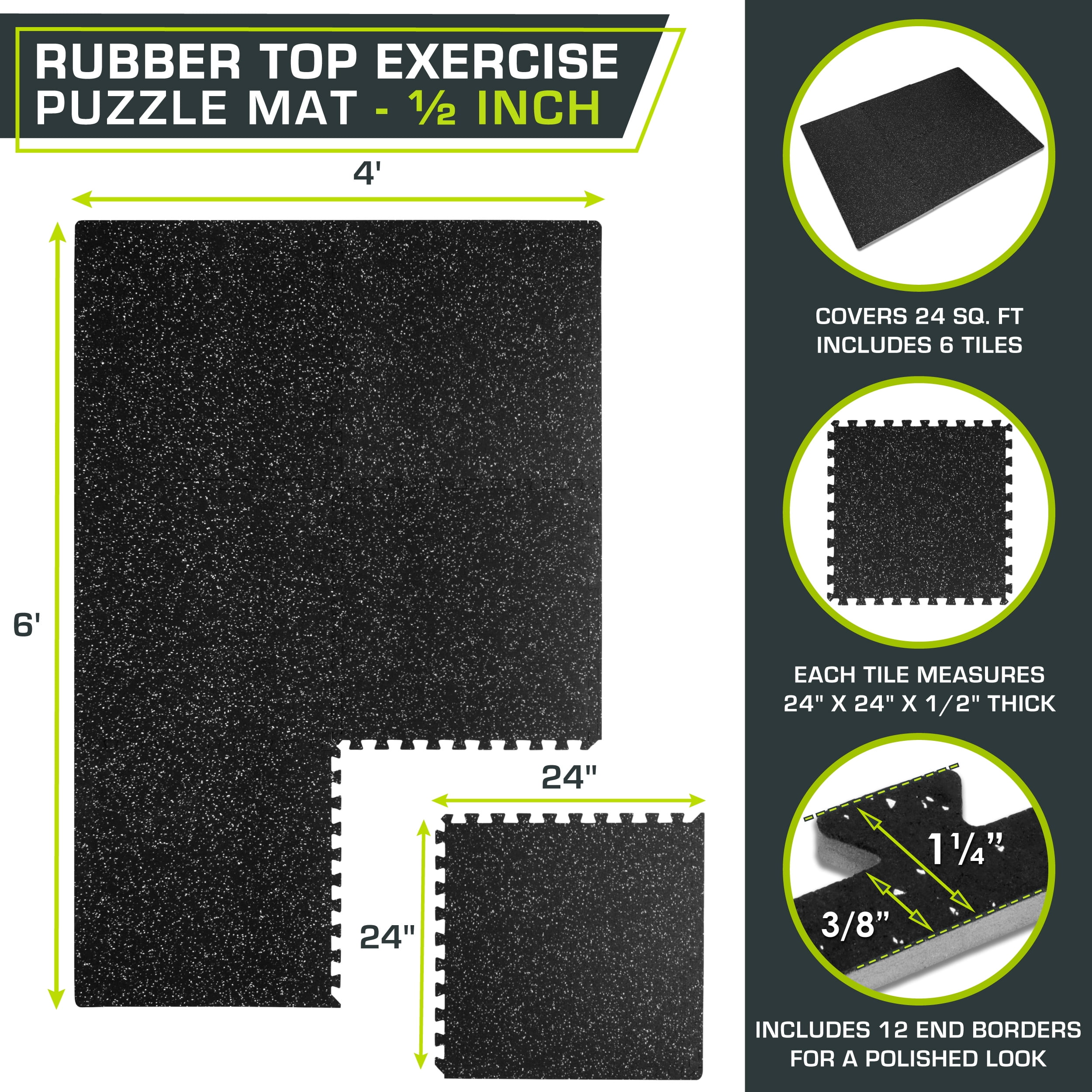 ProSource Puzzle Exercise Equipment Floor Mat, Black, 24” x 24”