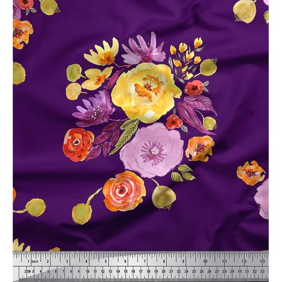 Soimoi Purple Cotton Jersey Fabric Leaves & Floral Print Fabric by Yard 58 Inch Wide