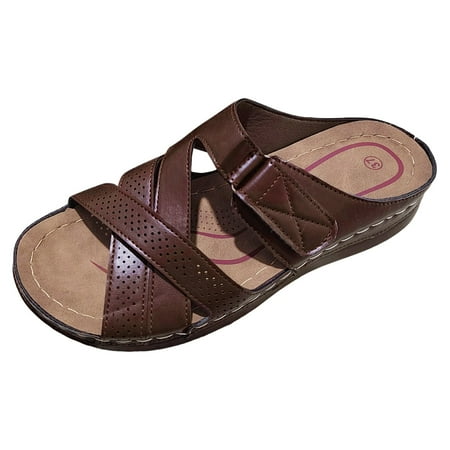 

Jungdeepe Women s Summer Fashion Open Toed Leather Slippers Outdoor Casual Sliders Shoes Women Women Slide Slippers Women with Back Vs Slippers for Women Womens plus Size Slippers Size 11