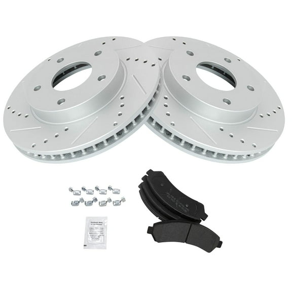 TRQ Posi Metallic Brake Pad & Performance Drilled Slotted Rotor Front Kit