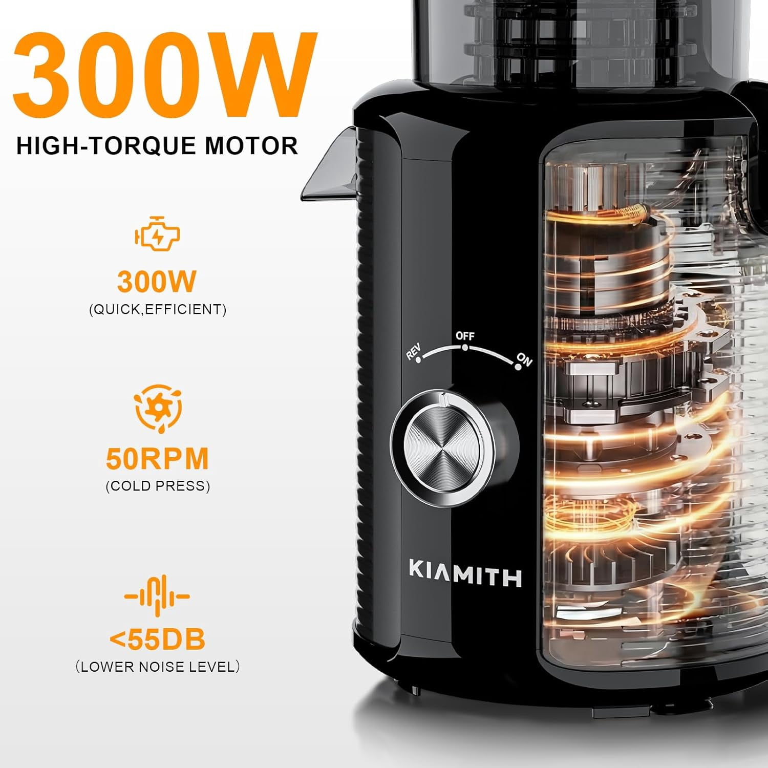 300W Cold Press Juicer with 5.8 Inch Feed Chute, Slow Masticating  for Fruits Vegetables High Yield Easy Clean  Black