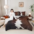thumbnail image 4 of Manfei Cow Hide Print Bedding Comforter Set,Brown Cattle Hide Twin Comforter Sets,Brown Gray Bedding Set For Adults,Microfiber Bedroom Decor,2-Piece, 4 of 8