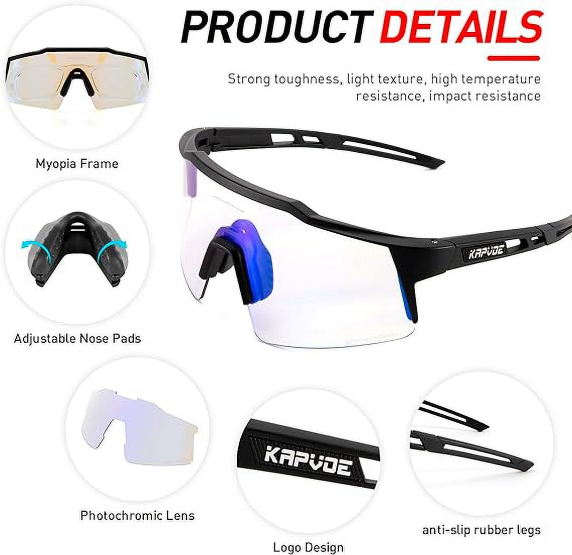 KAPVOE Photochromic Cycling Glasses Mountain Bike Sunglasses Clear MTB  Bicycle Riding Baseball Running Golf for Men Women - Yahoo Shopping