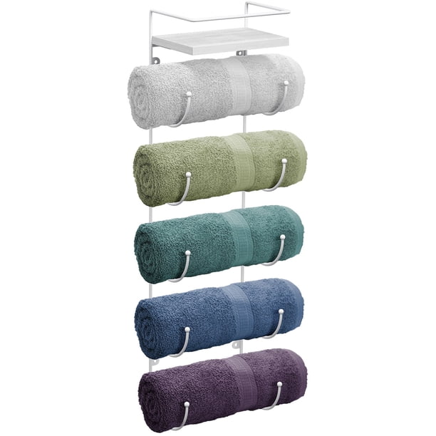 Sorbus Toallero de Pared Parte Superior de Madera y 5 Niveles de Metal - Admite Toallas de Baño y de Mano - Fácil Instalación