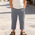 thumbnail image 5 of Kids Linen Cropped Pants Elastic Waist Breathable Thin Ankle Trousers, Summer Casual Bottoms Gray Girls Dressy Pants 120, 5 of 9