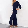 thumbnail image 6 of YUGYXL Women's 2 Piece Lounge Outfit Sweater Set Long Sleeve Crop Knit Top and Wide Leg Long Pants Sweatsuit Dark Blue XXXL, 6 of 7