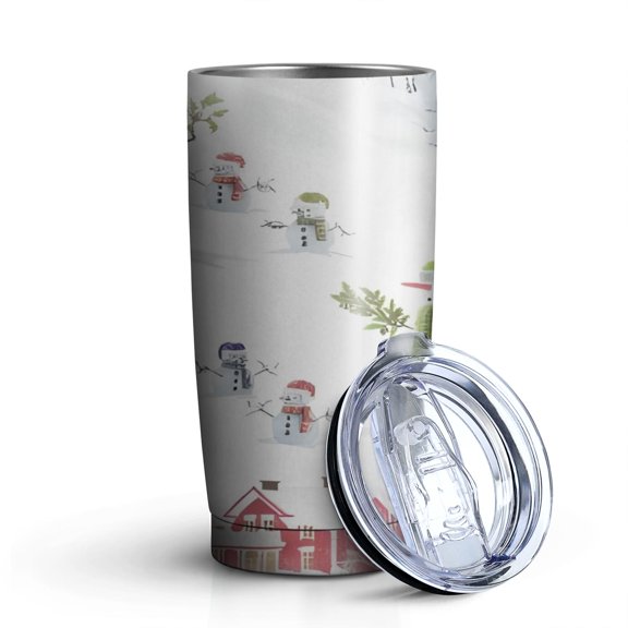 20oz Tumblers White Christmas Snowman Pattern Stainless Steel Vacuum Insulated Double Wall Travel Tumbler Cups Mug with Lid and Straw,Cleaning Brush for Cold & Hot Drinks