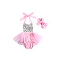 thumbnail image 1 of Qiylii 2 Pcs Baby Girl Heart Romper, Low Cut Sequin Tops Shorts Headband, 1 of 9