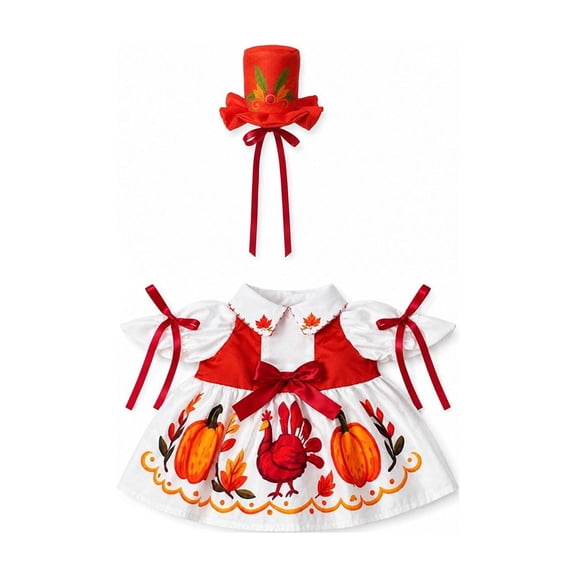 Fall Garden Goose Turkey Outfit for 23 Inch Statue, Halloween Costume with Hat & Cloth, Thanksgiving Party Holiday Decor