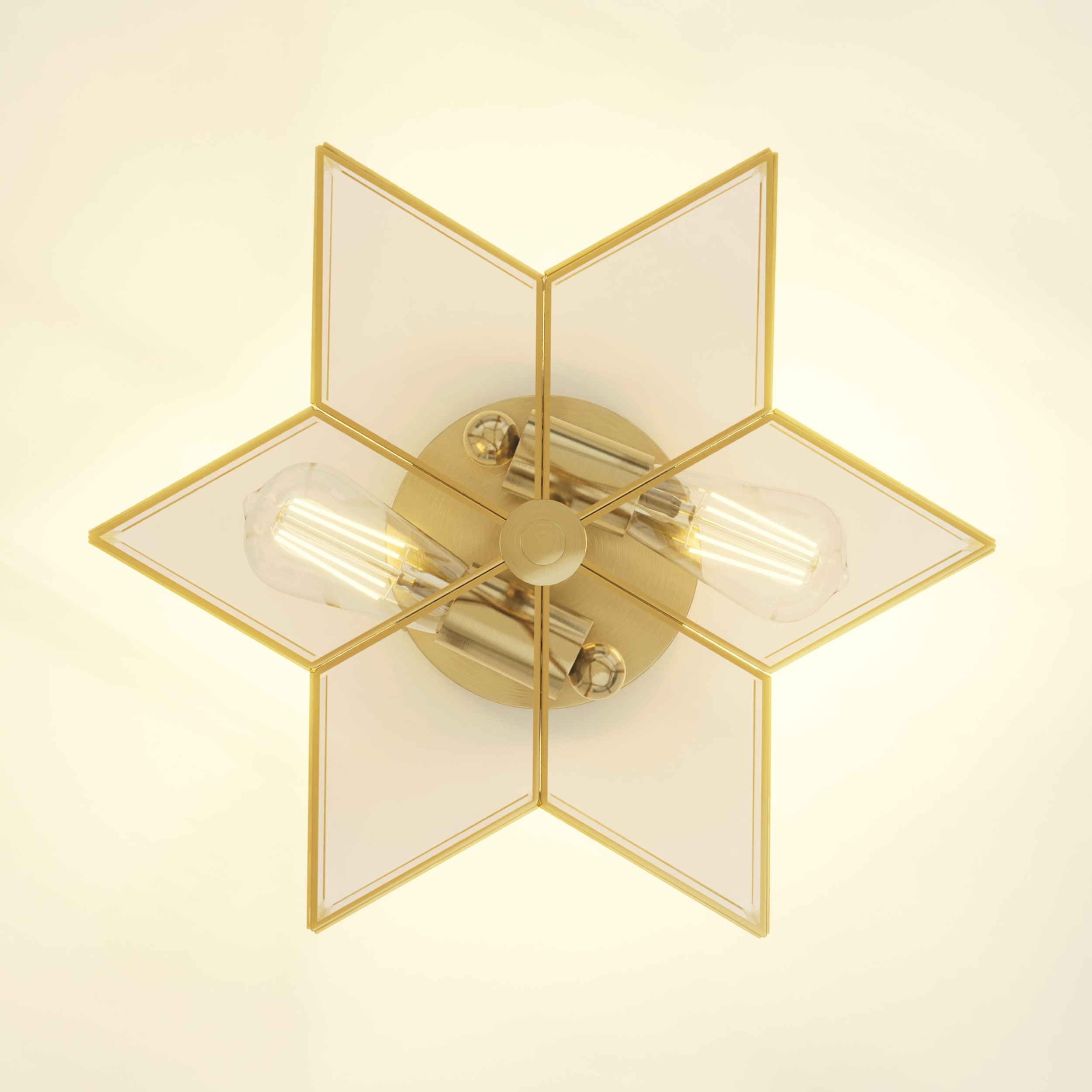 Meluaim Ceiling Light Fixture,  Flush Mount Ceiling Lamp with 2-Lights,Gold Hexagram Stra Shape, Brass Trim Craft
