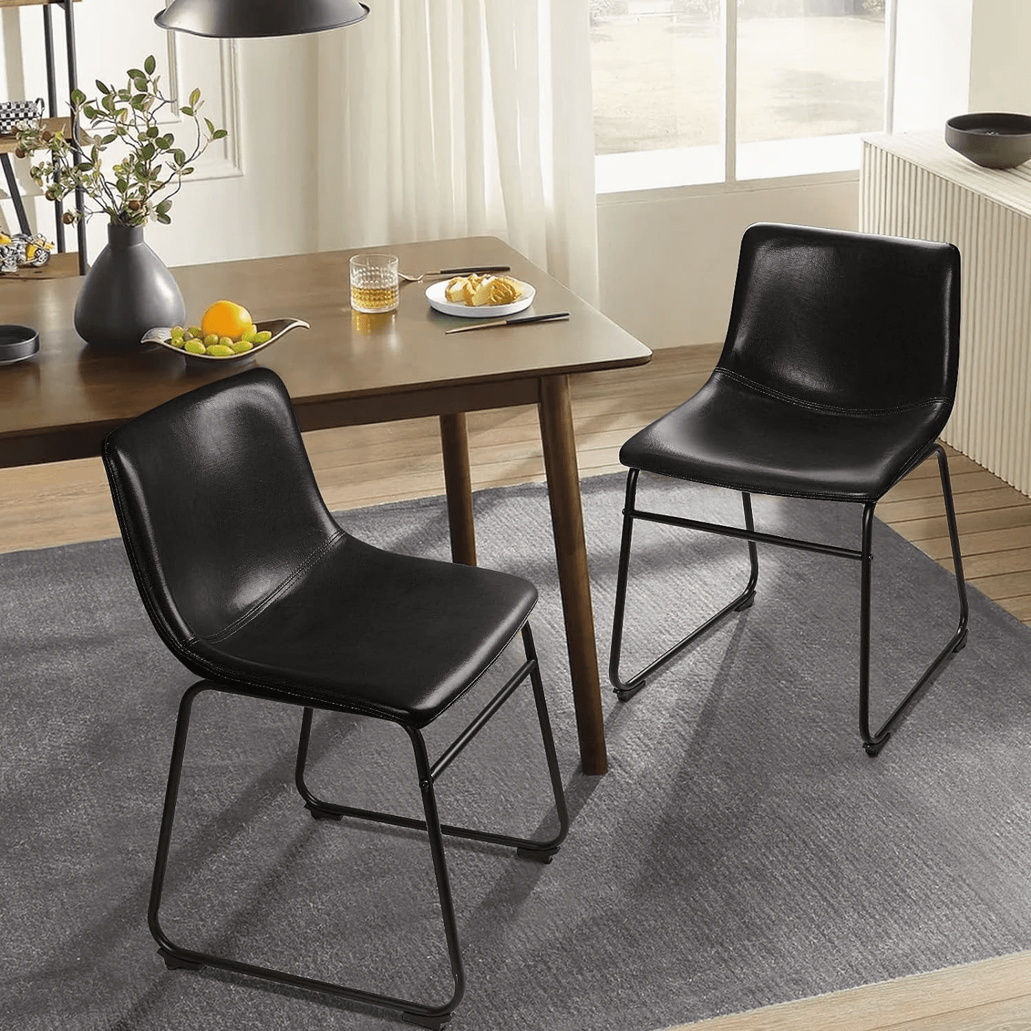 Waleaf 18 inch Bar Stools Set of 2,Counter Height Bar Stools with Back, Modern PU Leather Stools with Metal Leg and Footrest