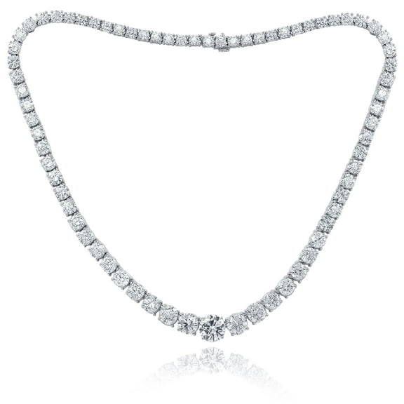 Diana M Custom 18K White Gold Graduated Tennis Necklace 24.15 Cts Round Brilliant Diamonds Set In A 4 Prong Setting 89 Stones 0.27 Each Fg Color Si Clarity. Excellent Cut.