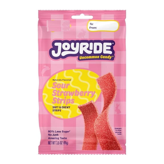 Sour Strawberry Strips 80% Less Sugar, Soft & Chewy, Joyride, 3.5oz, Pack of 1