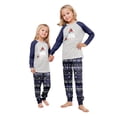 thumbnail image 5 of Yuaguia Christmas Family Matching Pajamas Set, Blue and White Snowflake Hat Tree Print Long Sleeve Top and Blue Patterned Pants, Festive Holiday Sleepwear, Kids 6 Years, 5 of 7