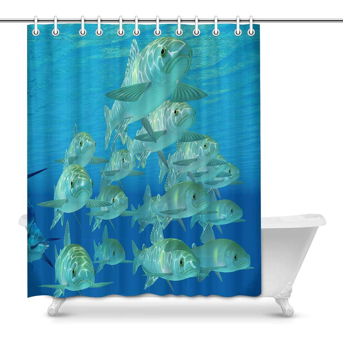 MKHERT Funny Marlin Attack Ayu Fish in Ocean Waterproof Shower Curtain Decor Fabric Bathroom Set