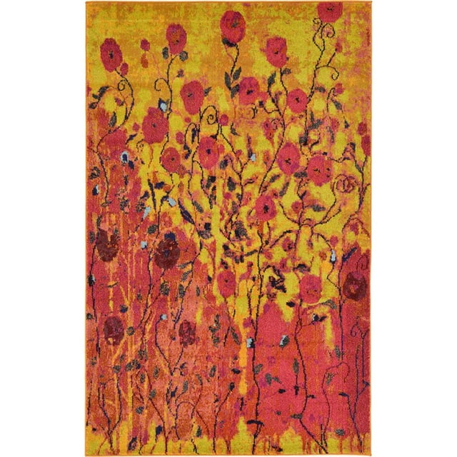 Unique Loom Estrella Abstrait Zone Florale Tapis 5' x 8' Rectangle Jaune/rose