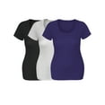 thumbnail image 4 of Emmalise Women's Short Sleeve Tshirt Scoop Neck Tee Value Set (3Pk, Blk, Purple, White, Medium), 4 of 6