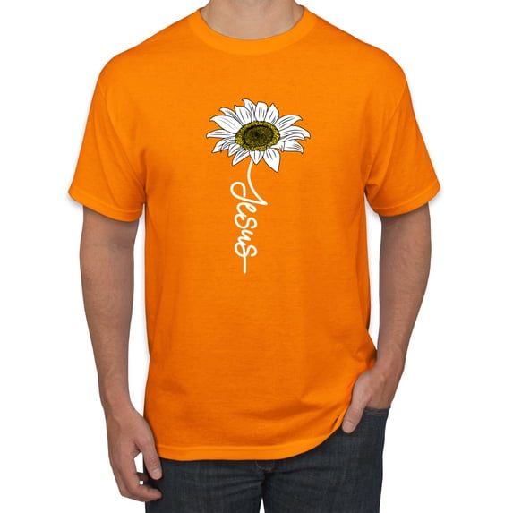 Wild Bobby Jesus Flower Script Inspirational/Christian Men Graphic Tee, Orange, Medium