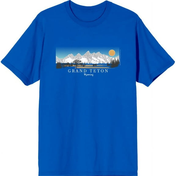 Adventure Society Grand Teton Wyoming Men's Blue Crew Neck Short Sleeve Tee-Medium