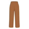 thumbnail image 5 of Jxximdong Pants for Women Solid Straight Elastic Pants Long Drawstring Linen Women Waist Cotton Casual Button Slit Trouser Brown XL Trousers, 5 of 9
