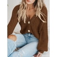 thumbnail image 5 of Women's Chunky Knit Open Front Sweater Long Sleeve Button Loose Short Cardigan Outerwear Coats, 5 of 15