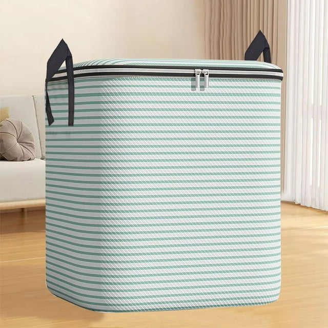 Apeya Houndstooth Storage Bag-Large Capacity Folding|With Reinforced Handle/Zipper, for Comforters/Pillows/Blankets/Bedding/Quilts,Storage Box 180L Green Stripes