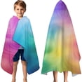 thumbnail image 3 of Rainbow Tie Dye Swirl Pattern Hooded Bath Towel，60"x35" for Ages 3 To 12 Kids, Quick Dry Lightweight Soft Microfiber Hood Beach Towel Cover Up for Kids, 3 of 7