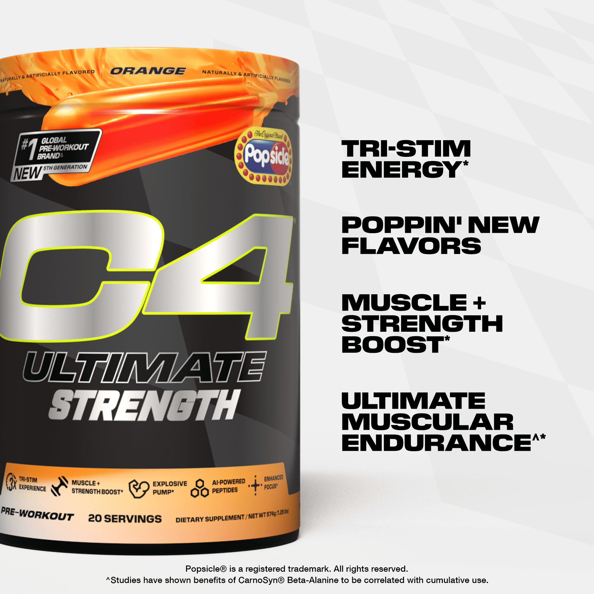 C4 Ultimate Strength Pre-Workout Powder, Orange Popsicle, 20 Servings