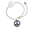 thumbnail image 2 of Delight Jewelry Silvertone Large Purple Tiger Print Peace Sign Silver-tone Flower Link Chain Bracelet, 6.75"+2" Extender, 2 of 4