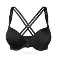 thumbnail image 3 of YANDW Women's Push Up Bra Racerback Front Closure Criss-Cross Padded T-Shirt Bras Underwire Add Cup, Black 36A, 3 of 6
