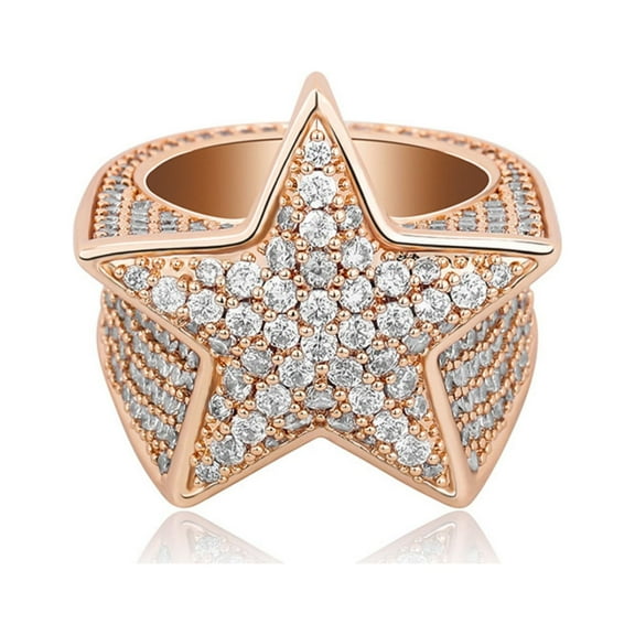 Bling Punky Rapper Luxury Fashion Star Rings for Men 14K Gold Plated Shiny Big Iced out Hip Hop Cubic Zirconia Men Engagement Rings