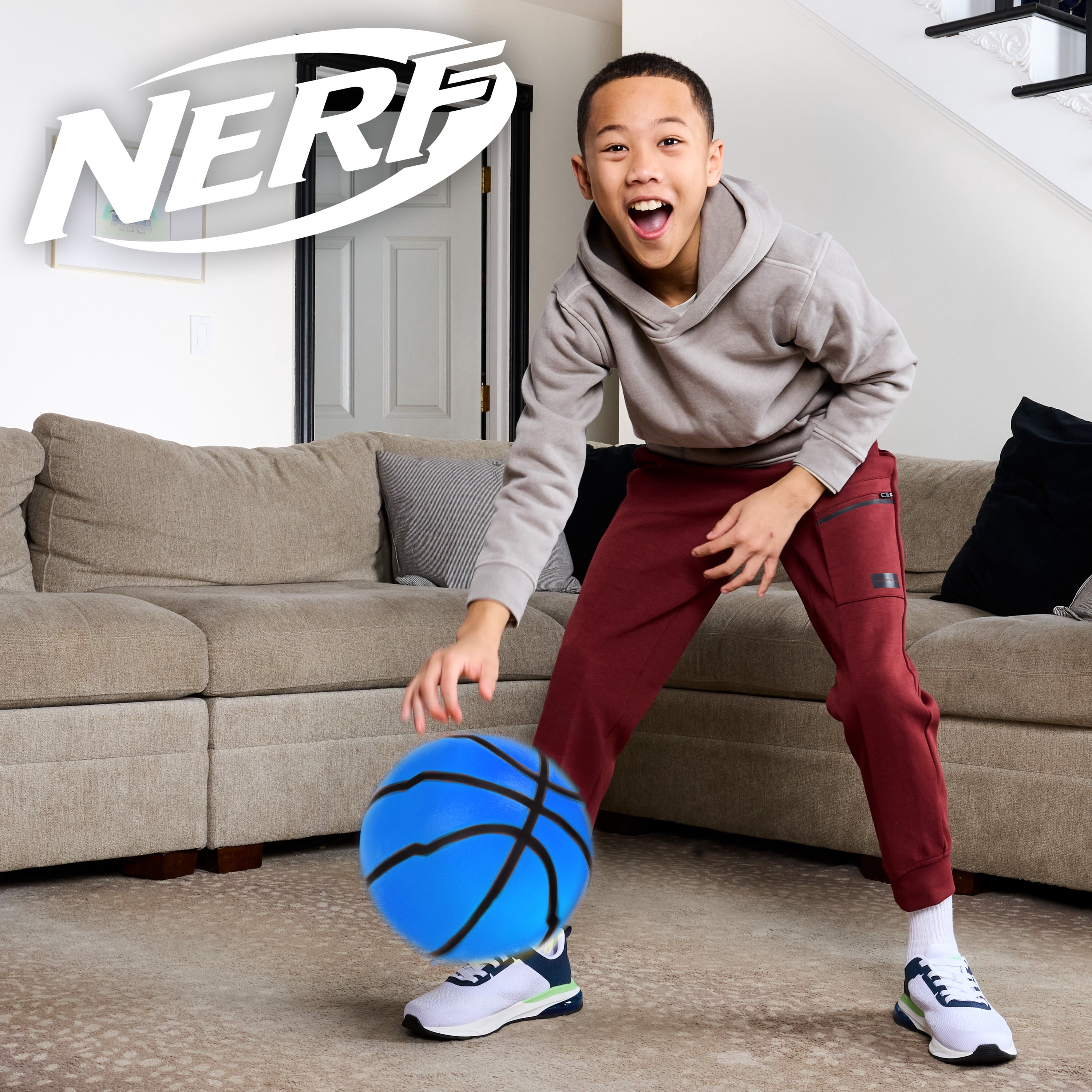 NERF Quietcourt Silent Foam Basketball -  Quiet Ball for Indoor Dribbling Practice + Drills - 28.5" - Kids + Youth Basketball - Never Goes Flat Foam
