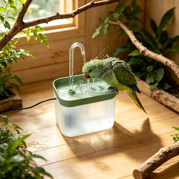Tuvgenk Automatic Circulating Water Bird Bath Box with Running Water Pump for Parrots, Self-Cleaning Shower Tub with Filter for Small Birds, Green