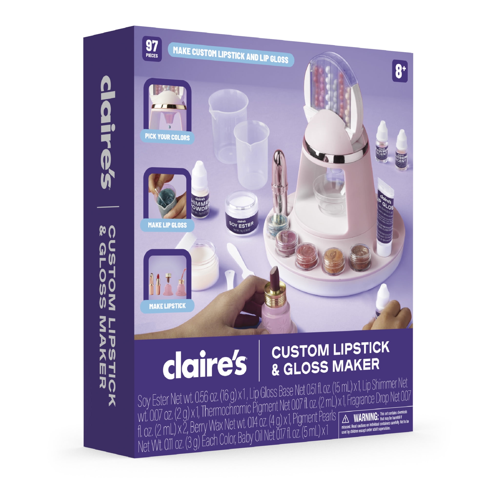 Claire’s® Custom Lipstick & Gloss Maker, DIY Makeup Kit, Cosmetic Making, Lip Gloss for Teens & Girls
