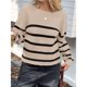 thumbnail image 4 of Suéter Corto de Cuello Redondo para Mujer, Larga, Tejido Grueso, Estilo Jersey, Ideal para Otoño Caqui y Negro M, 4 of 7