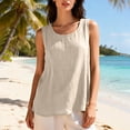thumbnail image 4 of Tweang Sleeveless Tunic Tops for Women Vacation Lounge Shirts Gauze Shirts Camisole Tops for Women Tanks Shirts Round Neck Cotton Linen Double Layer Base Layer Vest Basic Undershirts Beige L, 4 of 7