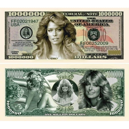 5 Farrah Fawcett Million Dollar Bills with Bonus “Thanks a Million” Gift Card