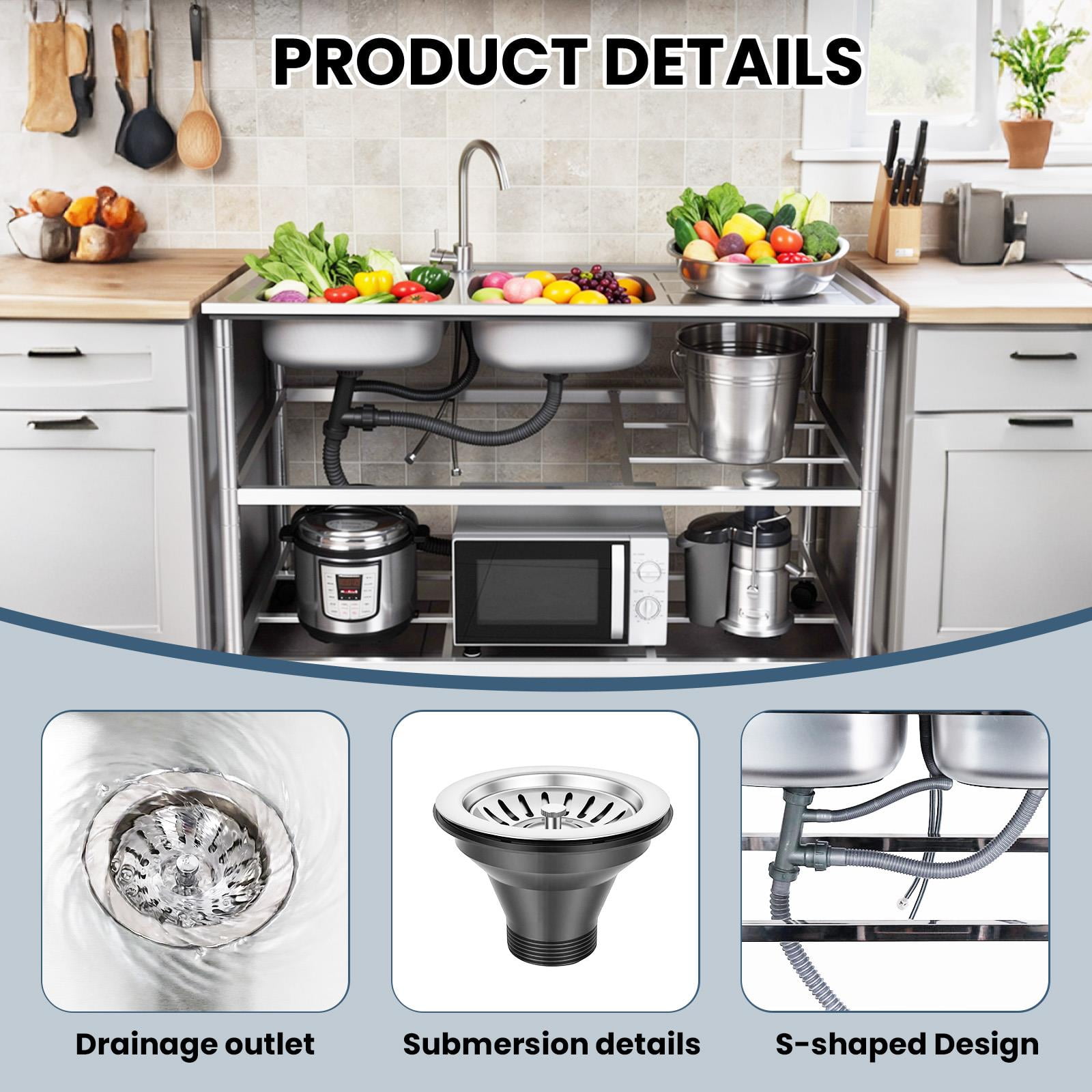 Heavy Duty Utility Sink with Hot & Cold Water Pipes, Commercial Sink, Stainless Steel Commercial Triple Bowl Basin for Supermarket & Food Storage Room