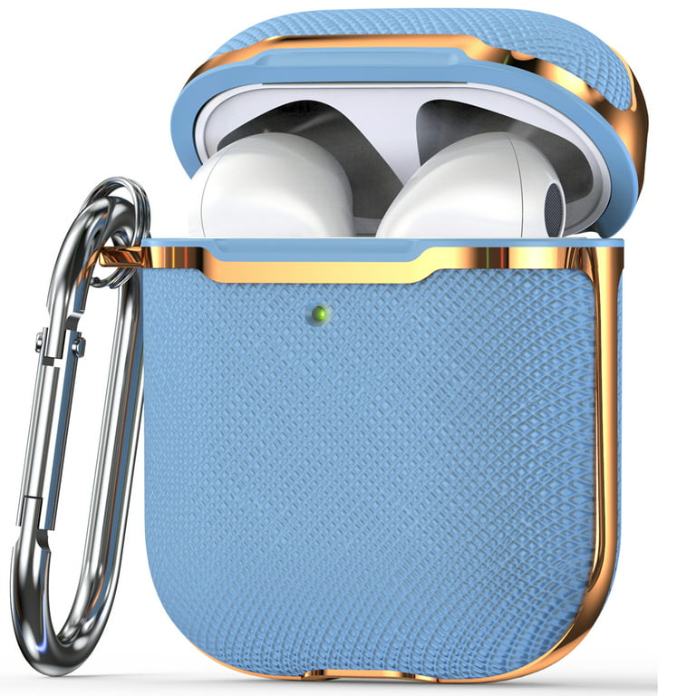 KIQ Armor AirPods Case Cover Hard Protective Cover w/ Keychain for Women  Men for Apple AirPods 2nd Generation Case AirPod Case 1st Generation Air Pod  Silver Trim [Light Blue/Gold] 