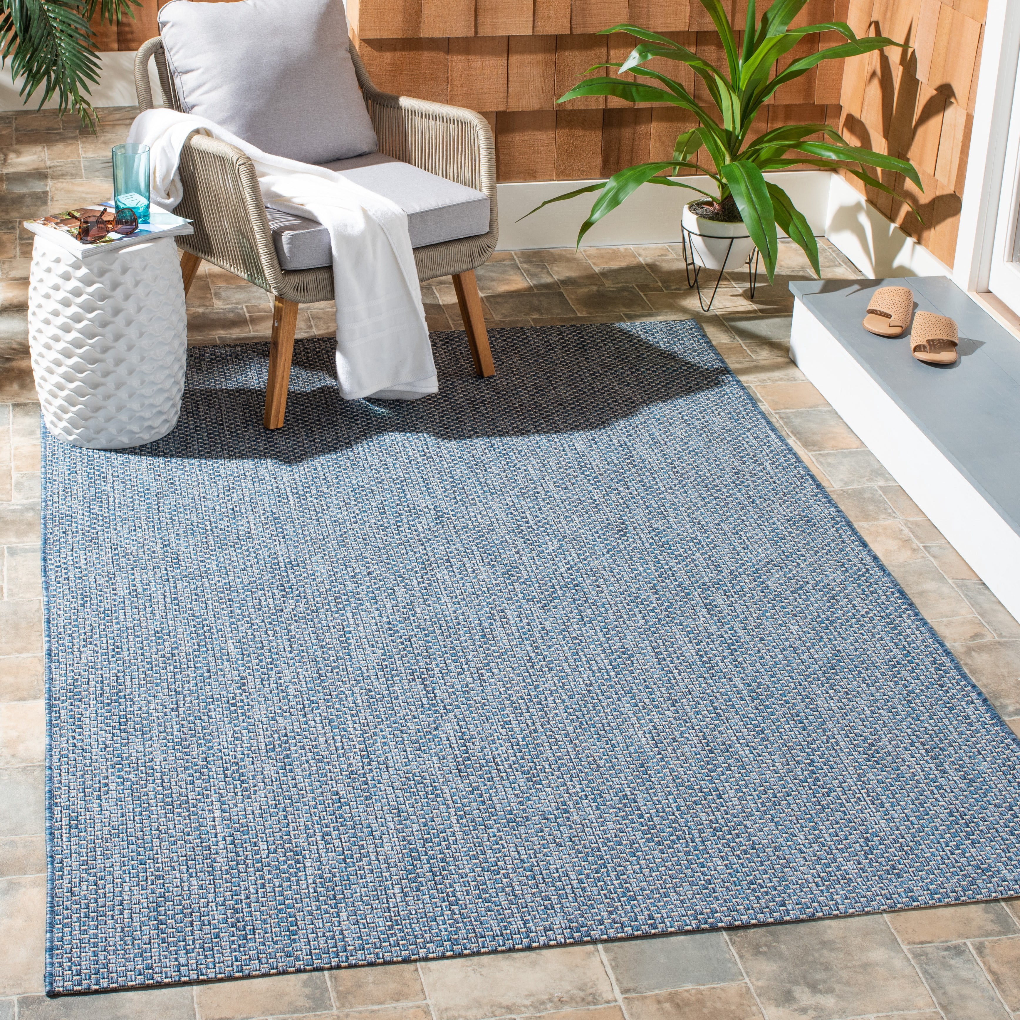 SAFAVIEH Courtyard Finnian Solid Indoor/Outdoor Area Rug, Navy/Grey, 10' x 10' Square