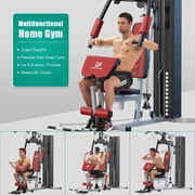 Multifunctional Home Gym 138lb Weight Stack Machine with Pulley System, Arm Press Frame, Leg Developer, Power Tower and Stepper, Dual Station Workout System for Total Body Training