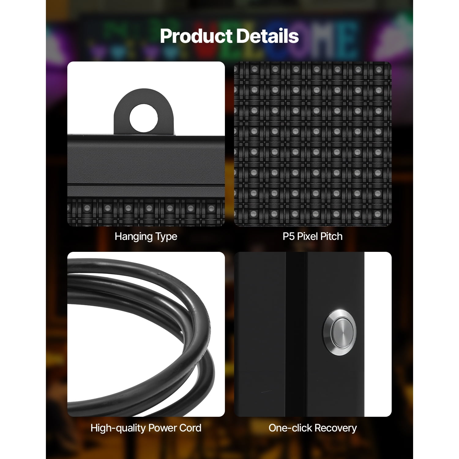 KFFKFF LED Open Sign, Configurable LED Display Bright Sign Flashing Light, P5 Multicolor Bendable Digital Scrolling Board, Bluetooth App Managed Message Billboard for Commercial Promotion