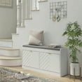 thumbnail image 2 of Demi Bonn Narrow Bench Upholstered Entryway Bench, Shoe Storage Bench with 2 Flip Drawers, 2 Ventilated Shoe Rack for 8 Pairs, White, 2 of 11