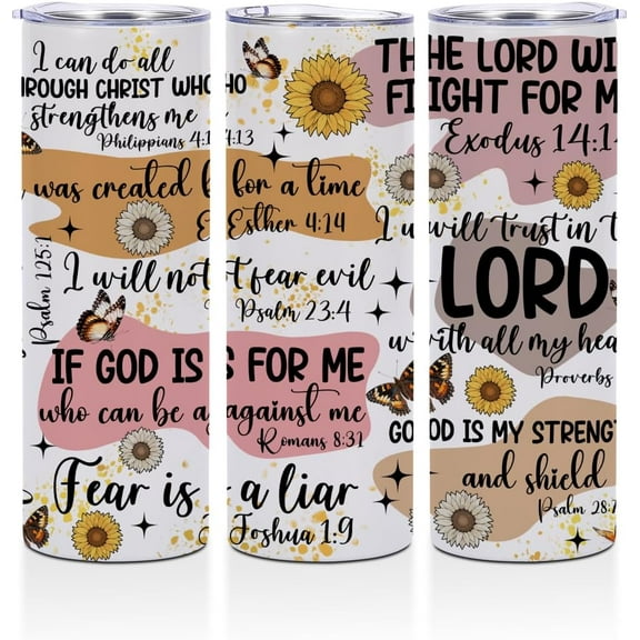 Bible Verse Motivational Gifts 20 oz Skinny Tumbler Stainless Steel Slim Insulated Tumblers Straight Water Bottle Coffee Mug Thermal Travel Cup with Lid, Birthday Religious Christian Gifts for Women