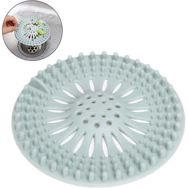 Recogedor de pelos para desagües de cocina integrados sin juntas, desagüe de suelo antiobstrucciones, diseñado para durar, fácil de instalar y quitar, azul (5,12" x 5,12" x 0,48")
