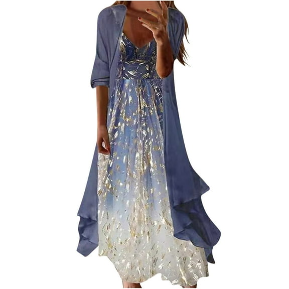 ICHUANYI Women Casual Loose Print Tank Dress Beach V-neck Pocket Sleeveless Suit Dresses Spring Summer New Trending 2024