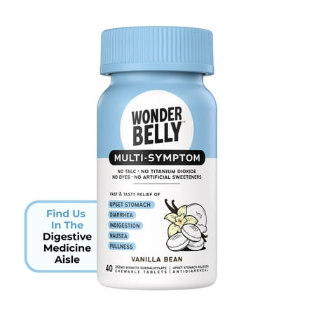 Wonderbelly Multi-Symptom Relief Chewable Tablets, Vanilla Bean Flavor, 262 mg, 40 Count