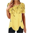 thumbnail image 1 of Pompotops T-shirt Mode Imprimé Ample pour Femmes Boutons Manches Courtes Blouse Col Rond Hauts Décontractés, 1 of 7